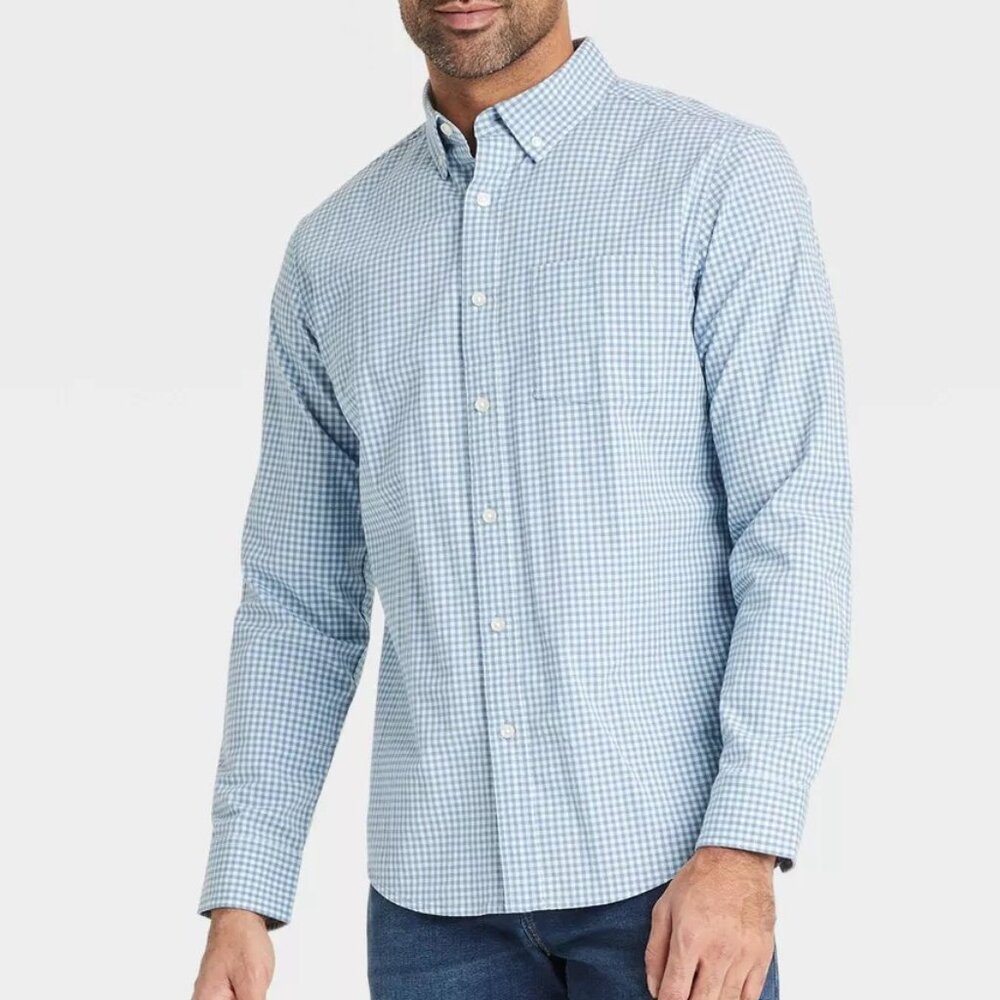Goodfellow & Co Men's  Button Down Shirt Long Sleeve Poplin Blue Gingham XL NEW